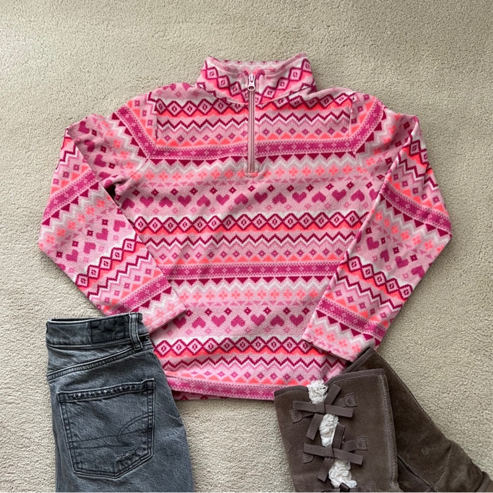 The Children’s Place Pink Heart Half Zip Fleece